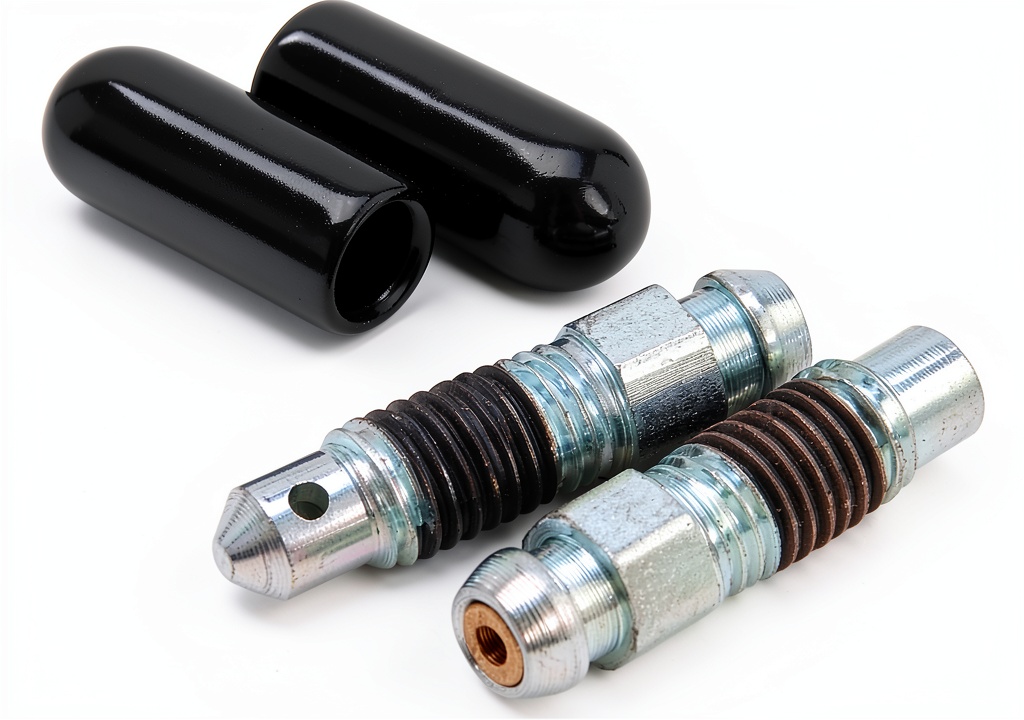 Installing Russell wheel bleeder screw 639540 Steel on a wooden workbench
